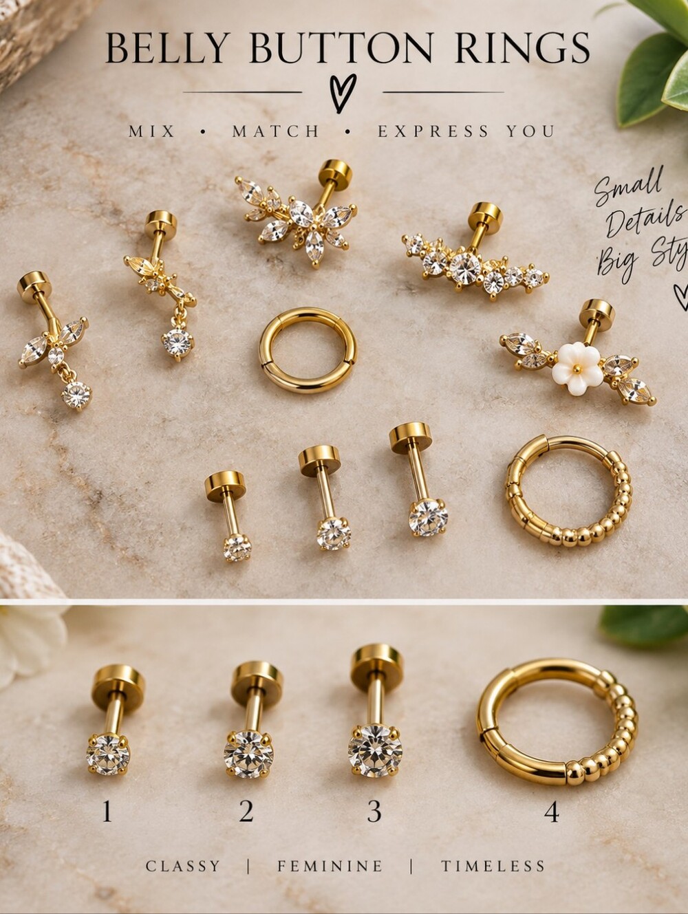 Gold Flower Titanium Belly Button Ring Bundle 11 2 Bonus Nose Rings NWOT
